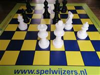 Schaakstukken groot en Schaak spelzeil 3m bij 3m