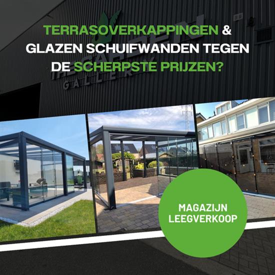 Grote foto aluminium overkapping 506 x 250cm polycarbonaat partijhandel magazijn stelling en opslag